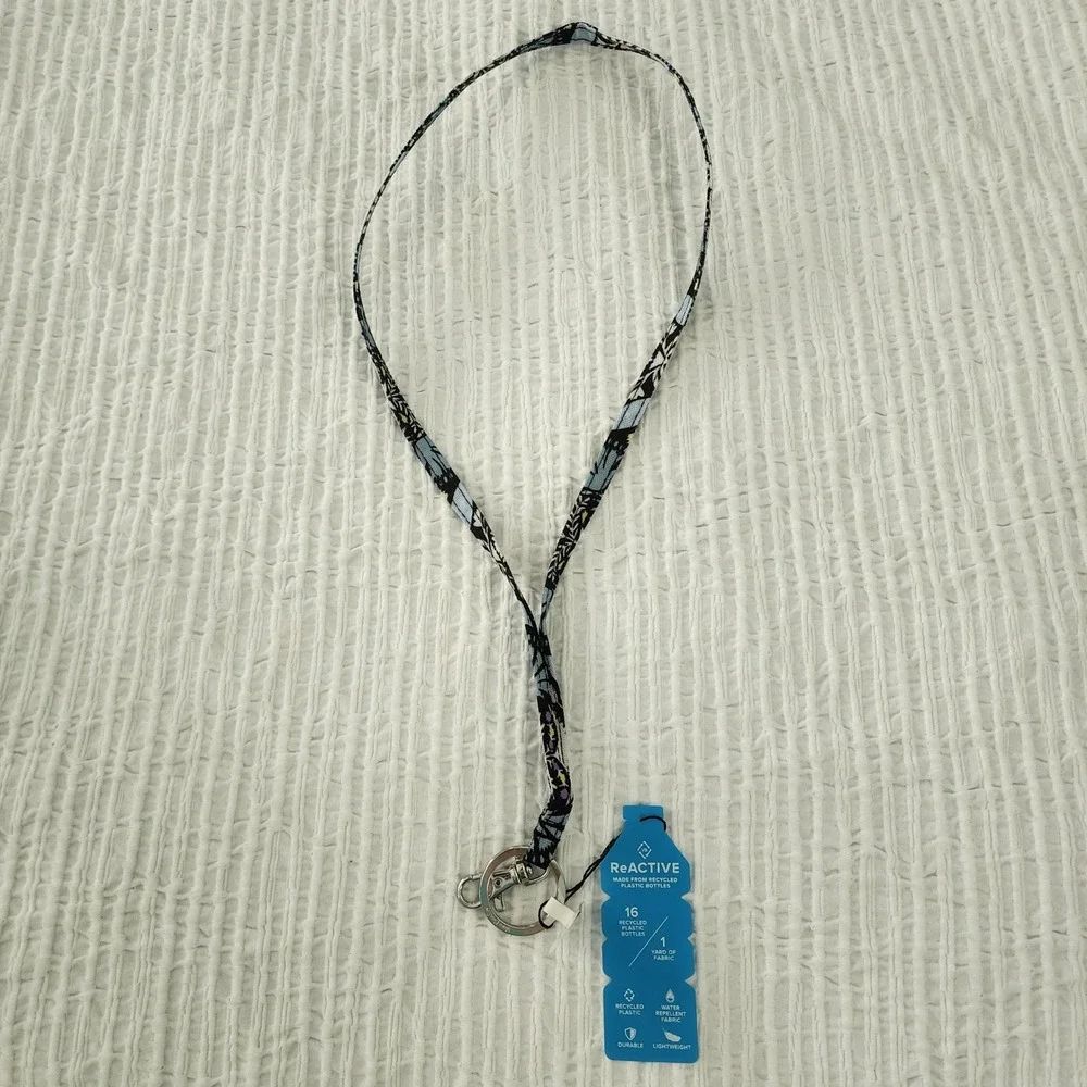 Vera Bradley ReActive Lanyard Plaza Medallion Blue Black Recycled 26692-X76 NWT